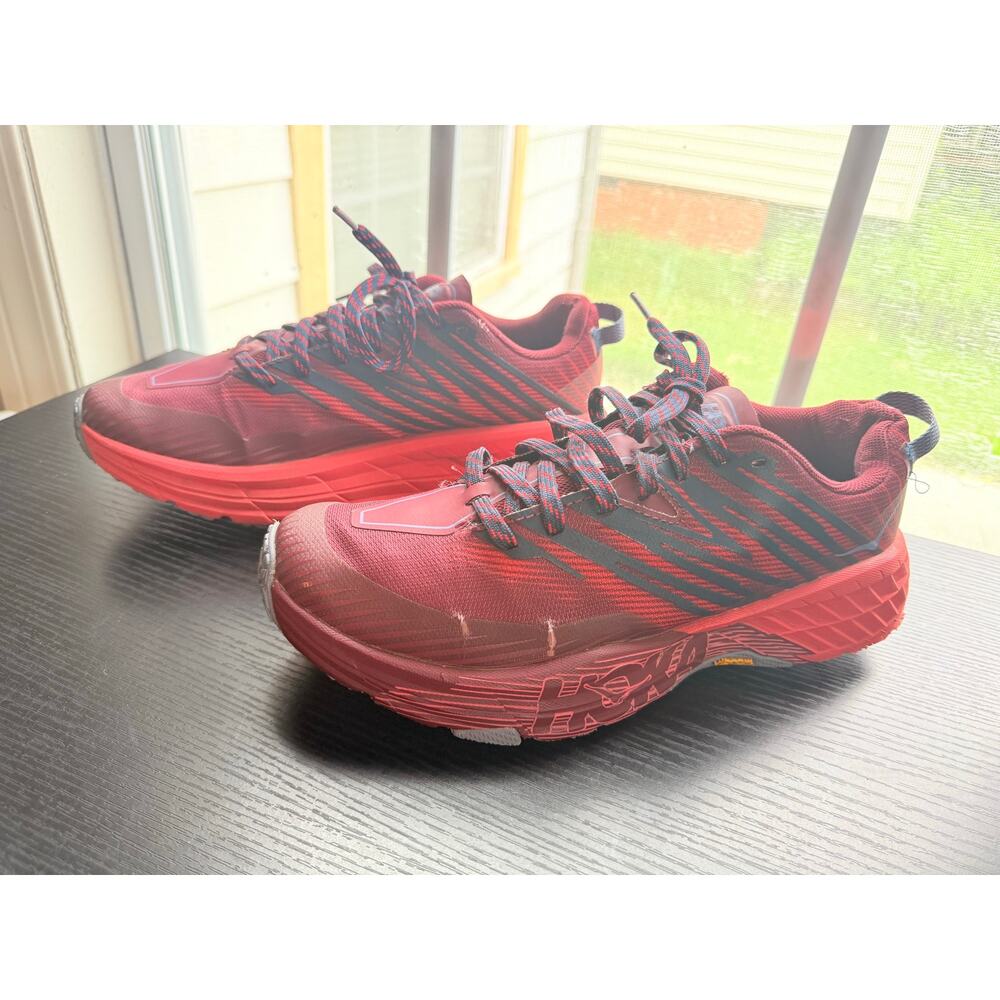 HOKA One One Speedgoat Trail Running Shoes Red Black Women’s Size 8.5 Sneakers - Picture 4 of 13